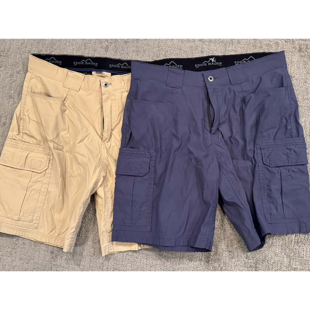 Lot Of 2 Eddie Bauer Zip Cargo Nylon Hiking Shorts 10" Inseam Men's Size 36 (U1)